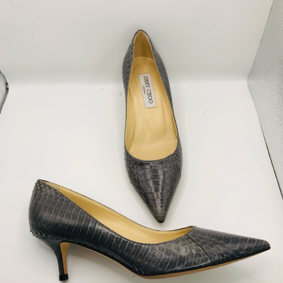 Jimmy Choo Shoes - Jimmy Choo Gray Pointed-Toe‎ Kitten Heel Pumps